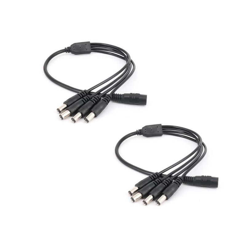 Xenocam 2Pack 1 to 4 Way Port DC Power Split Splitter Cable Pigtail for CCTV Cameras DVR NVR LED Light Strip DC5.5 * 2.1mm - Image 1